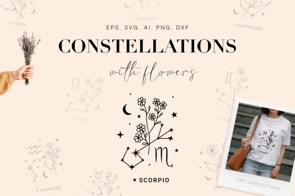 Zodiac Constellations With Flowers Design Cuts