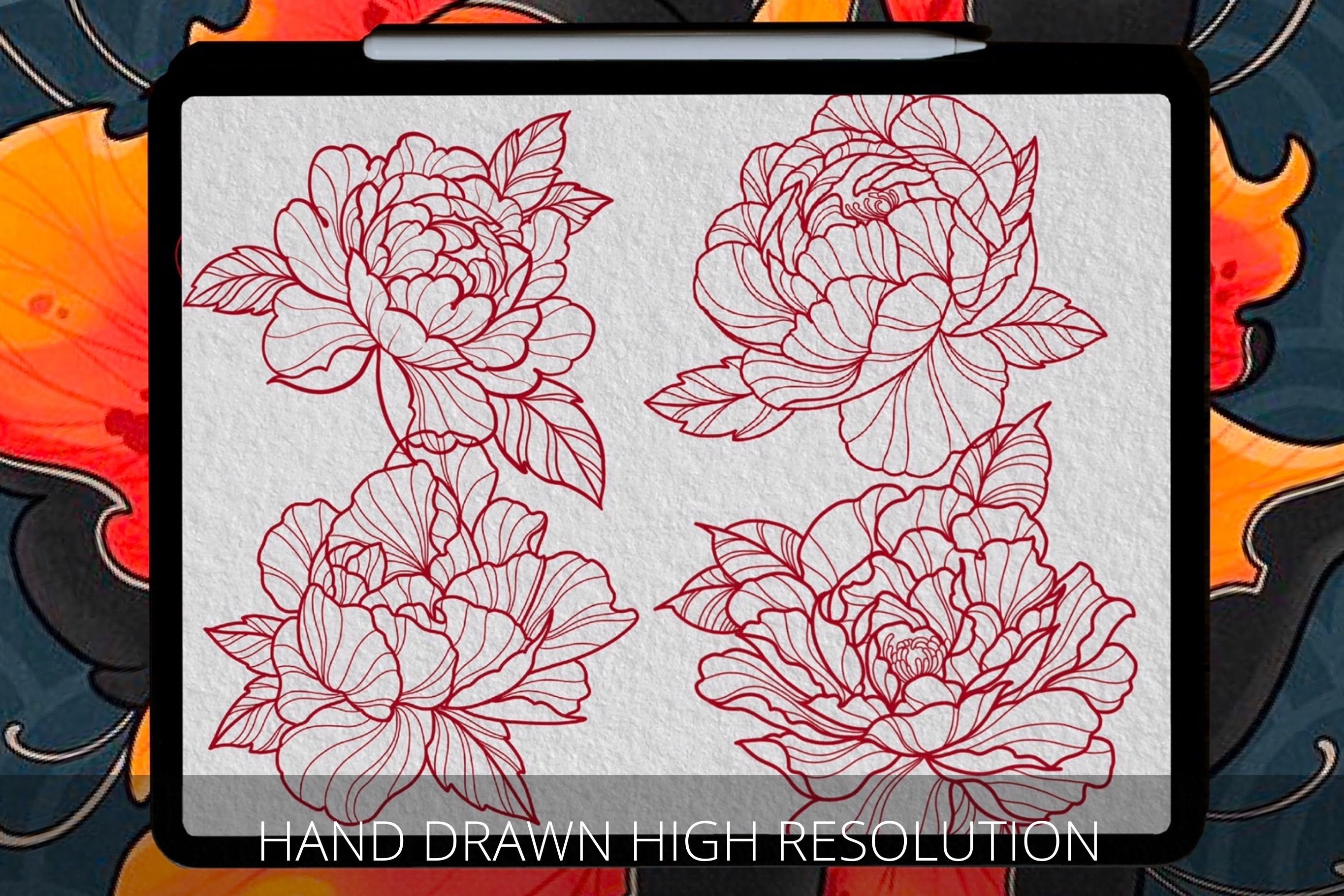 Neo Tradition Peony Tattoo Stencil Design Cuts