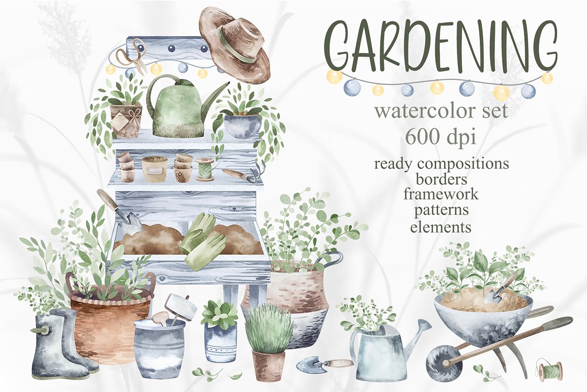 Gardening Watercolor Set Design Cuts