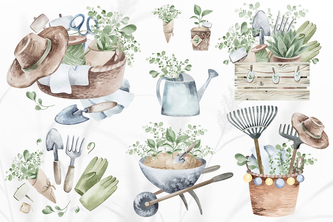 Gardening Watercolor Set Design Cuts