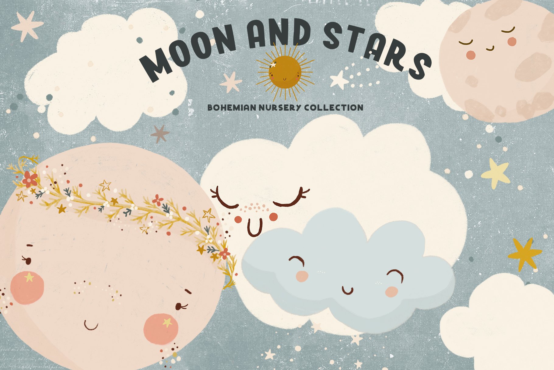 Moon And Stars Boho Nursery Clipart Design Cuts