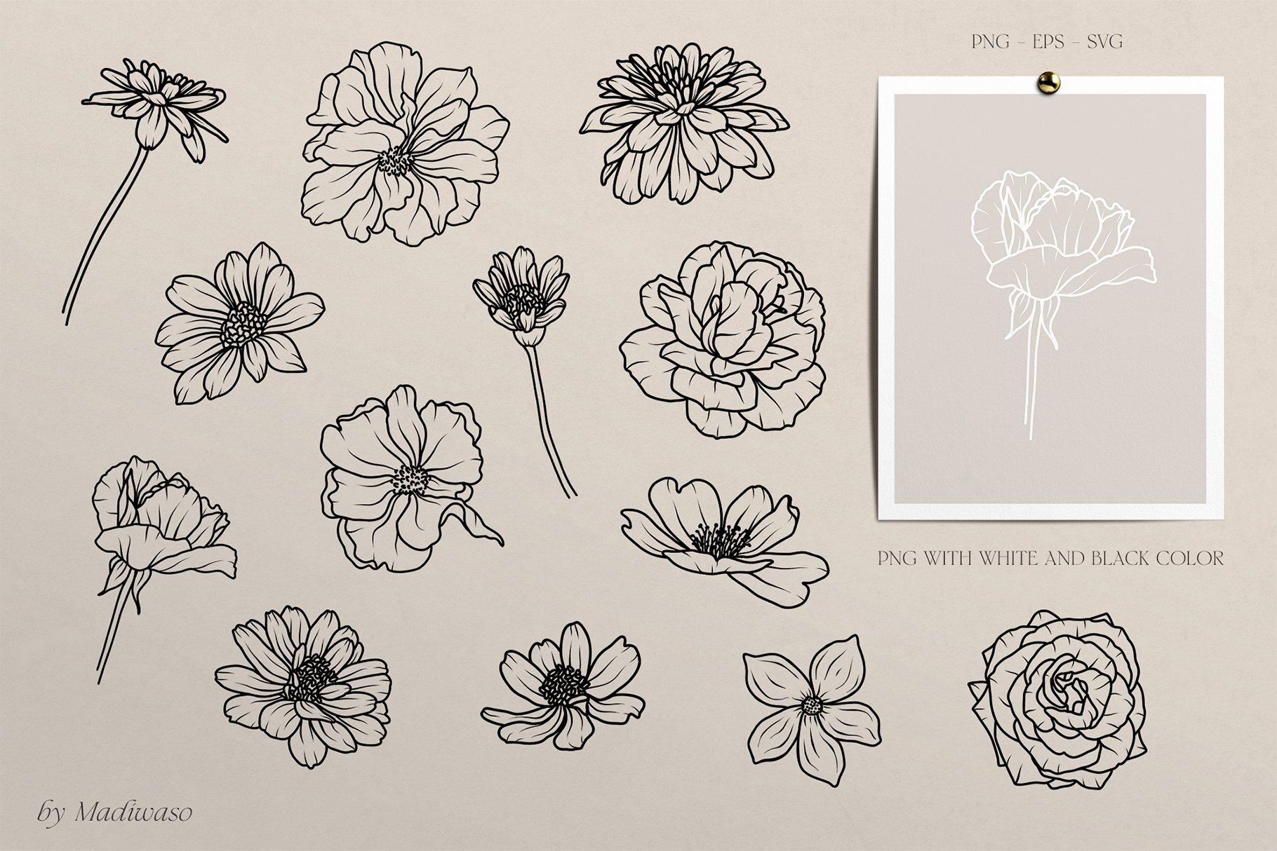 Woman Body Flowers Line Art Set Design Cuts