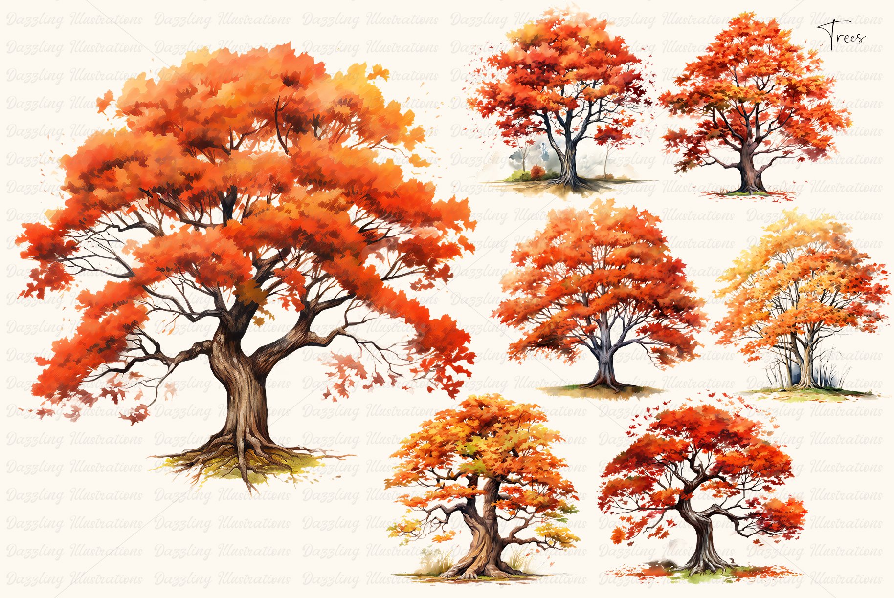 Beautiful Watercolor Autumn Clipart Design Cuts