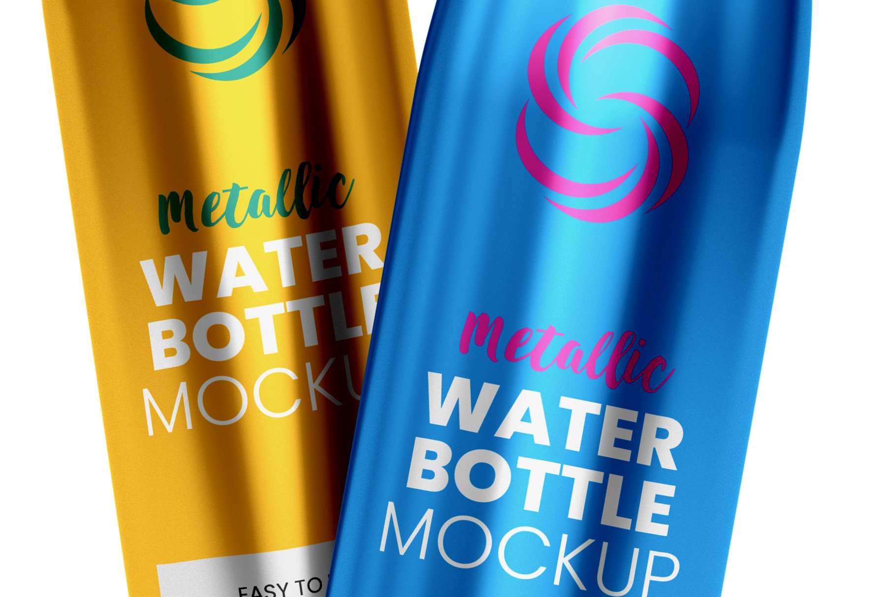 Metallic Water Bottle Mockup Views Design Cuts