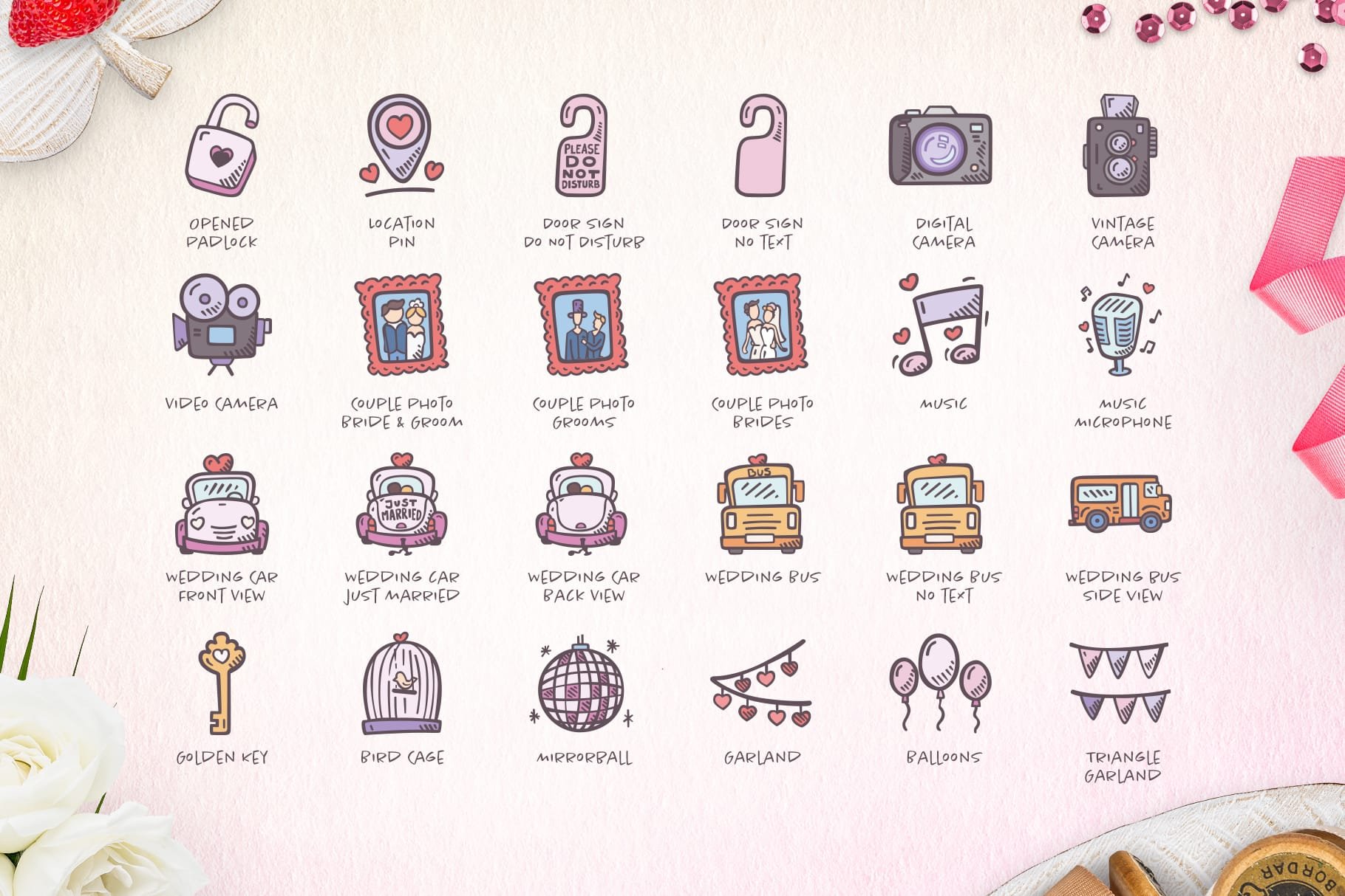 Hand Drawn Wedding Icons Design Cuts