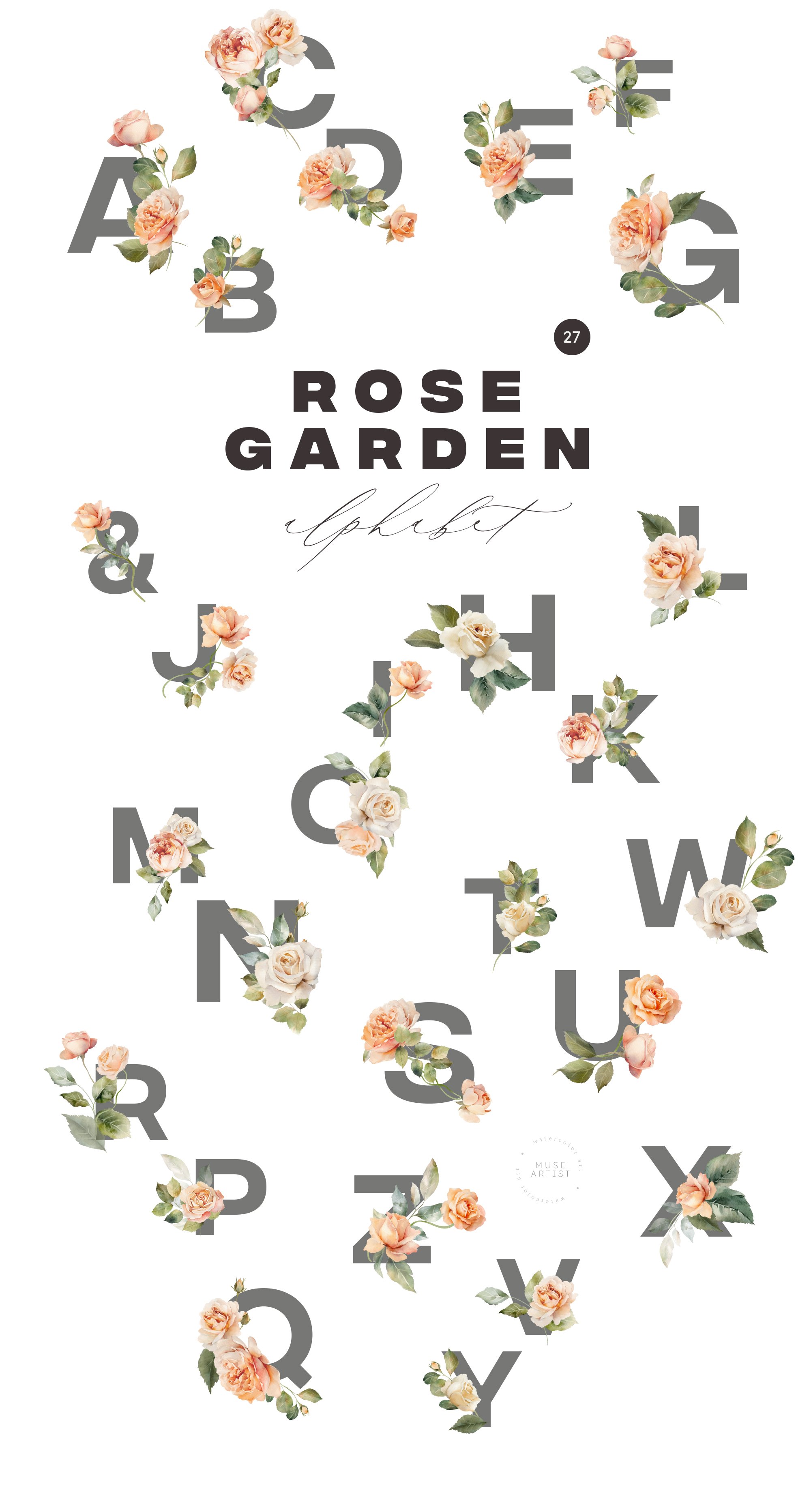 ROSE GARDEN Floral Watercolor Set Design Cuts