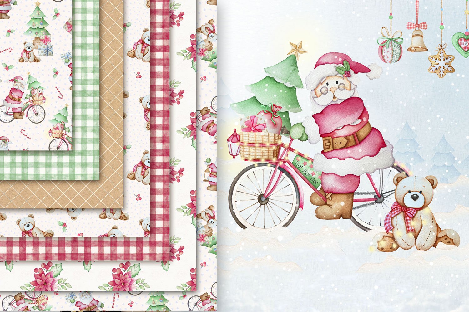 Merry Christmas Watercolor Clipart Design Cuts