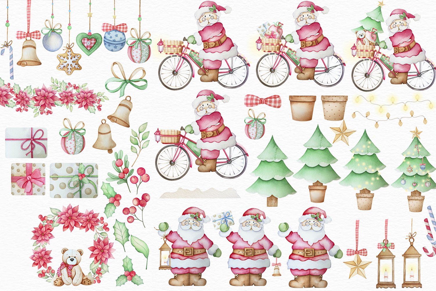 Merry Christmas Watercolor Clipart Design Cuts