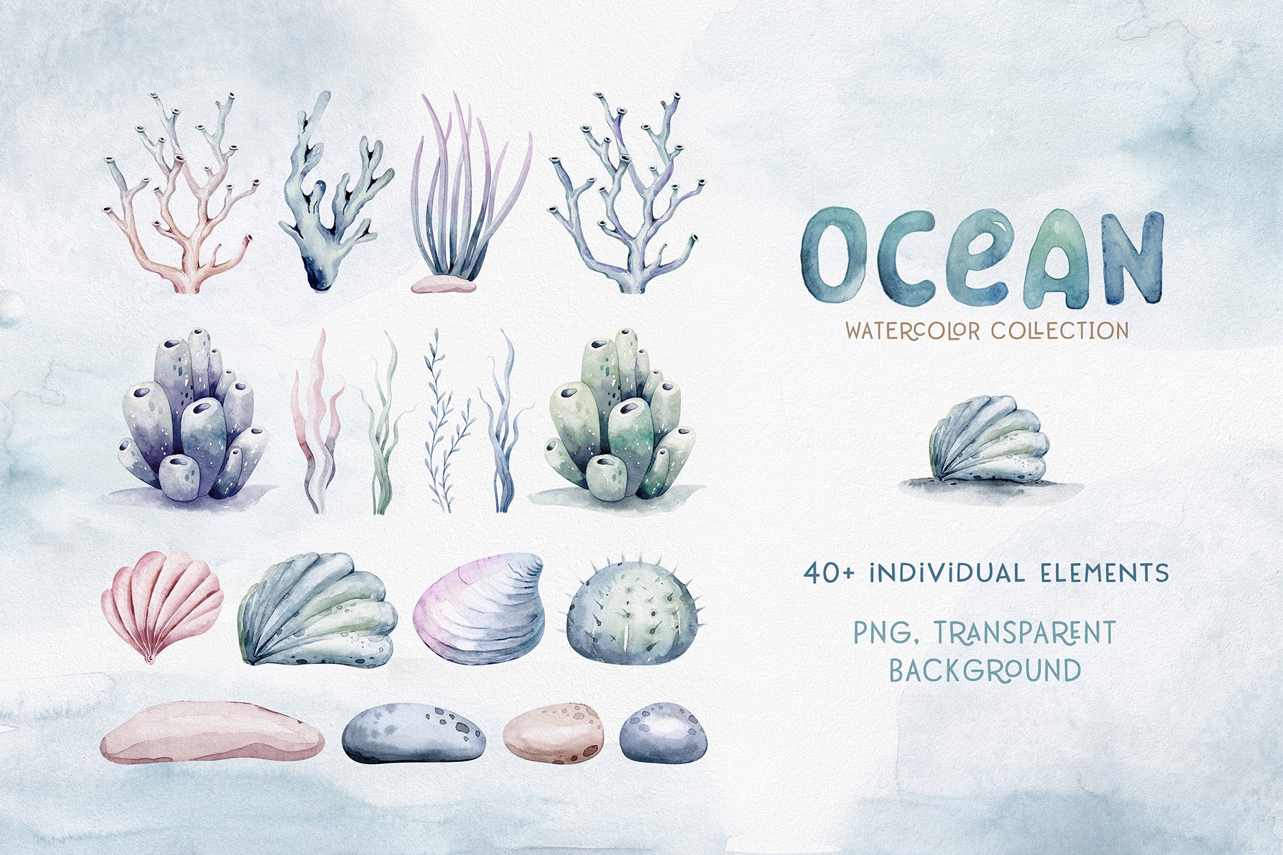 Ocean Watercolor Set Design Cuts