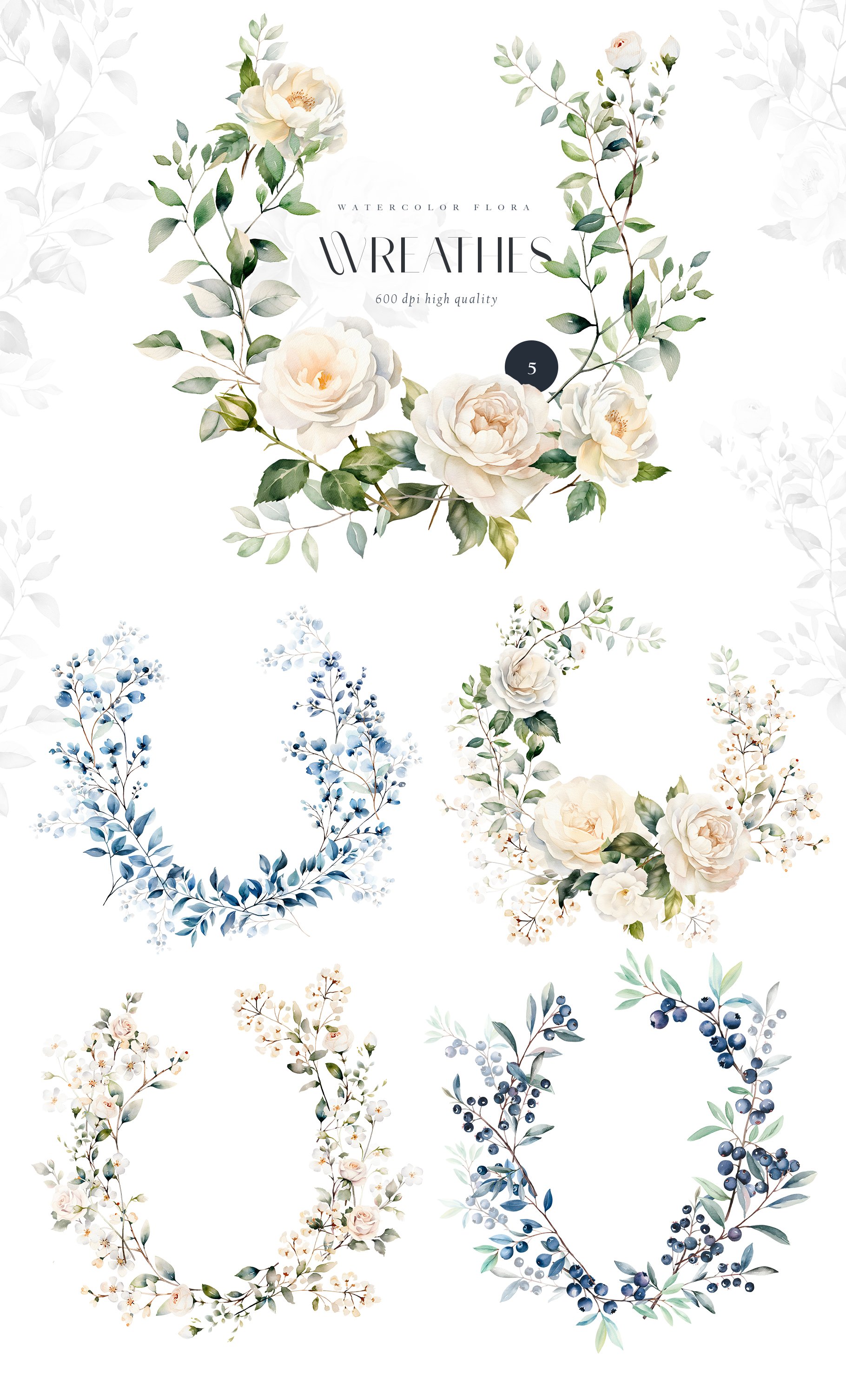 Watercolor Winter Floral Clipart Design Cuts