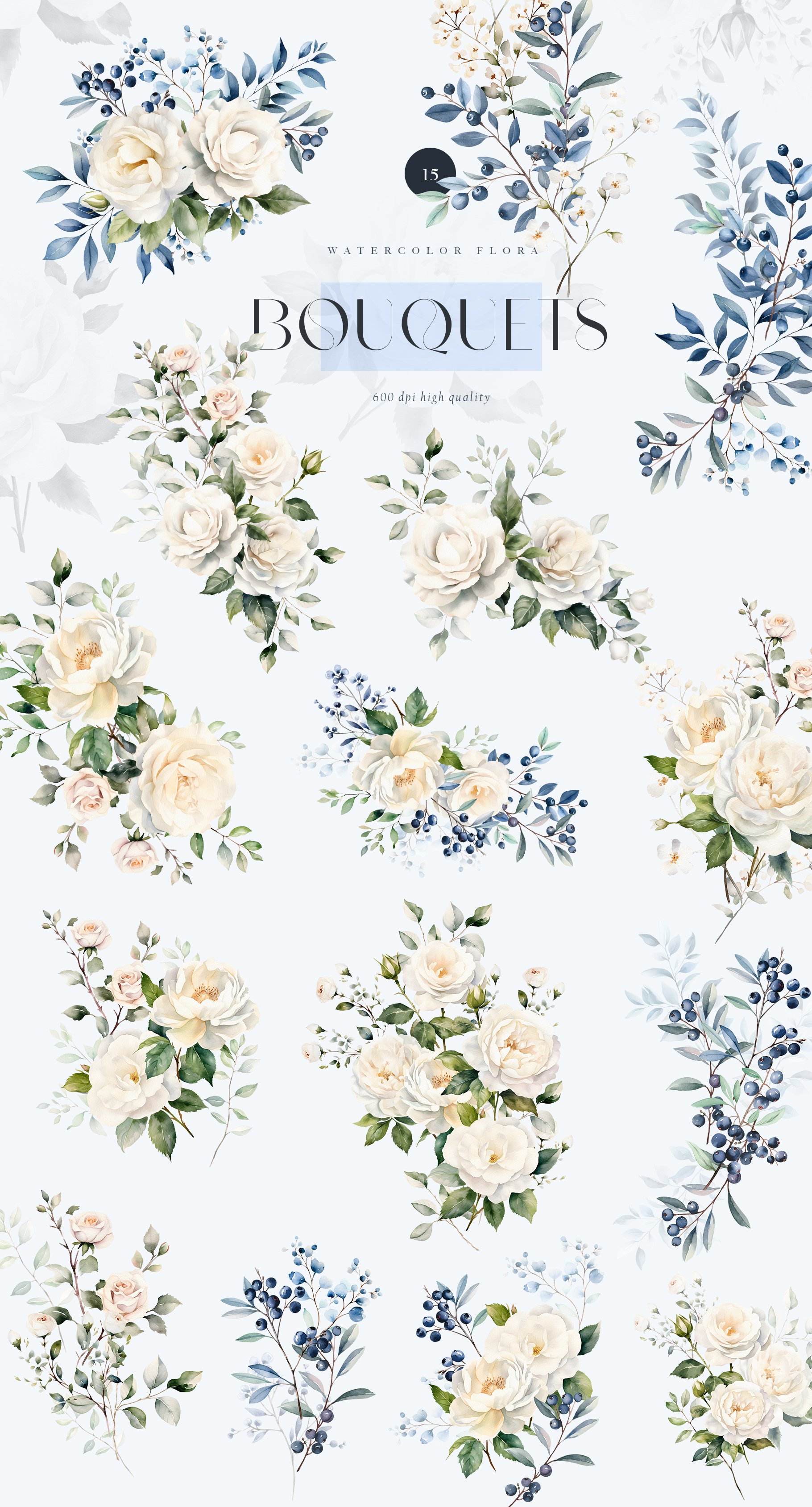 Watercolor Winter Floral Clipart Design Cuts