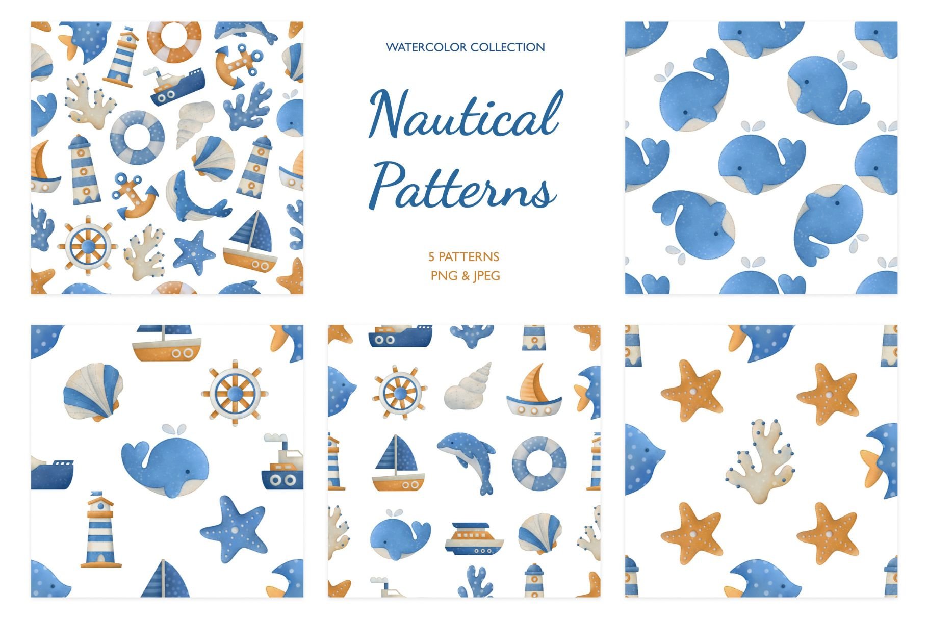 Nautical Watercolor Clipart Patterns Design Cuts