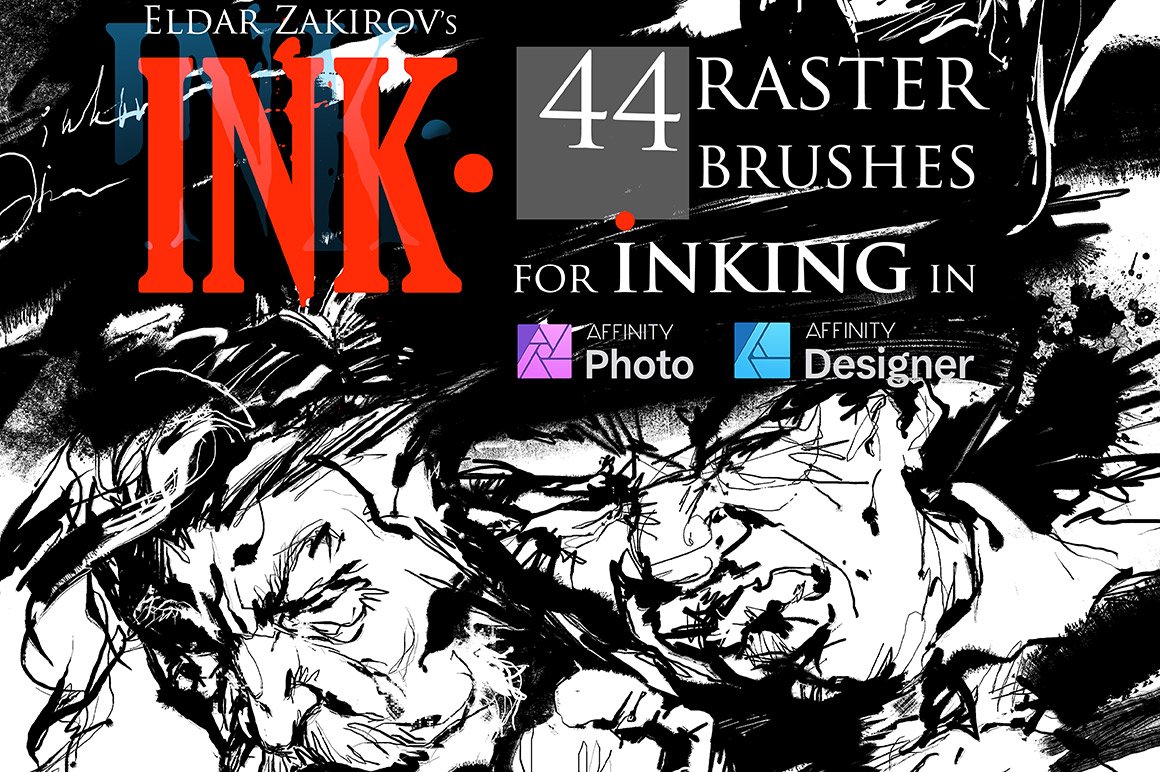 INK for Affinity: 44 Brushes + Dehalftonizer