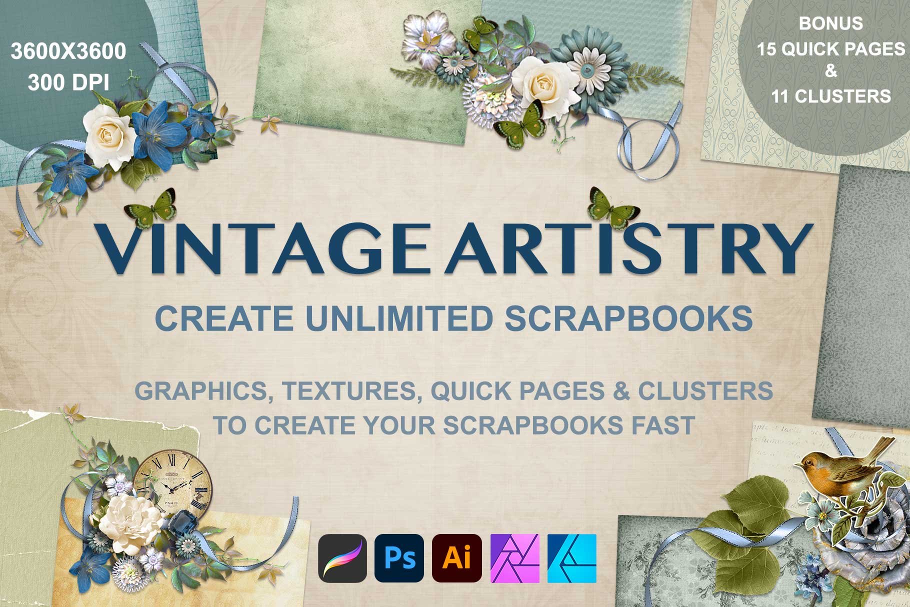 Vintage Artistry Digital Scrapbooking Kit