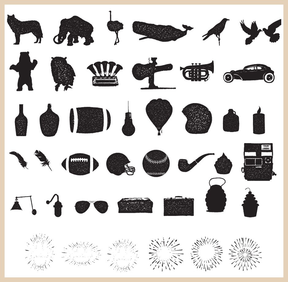 Alpha Font Vector Extras (Animals, Sunbursts, Music, Car and Outdoors Themed Itmes)