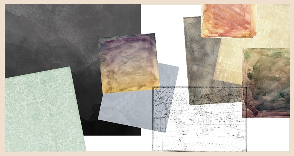 Fine Art, Damask and Paper Textures, and World Map Vectors Set