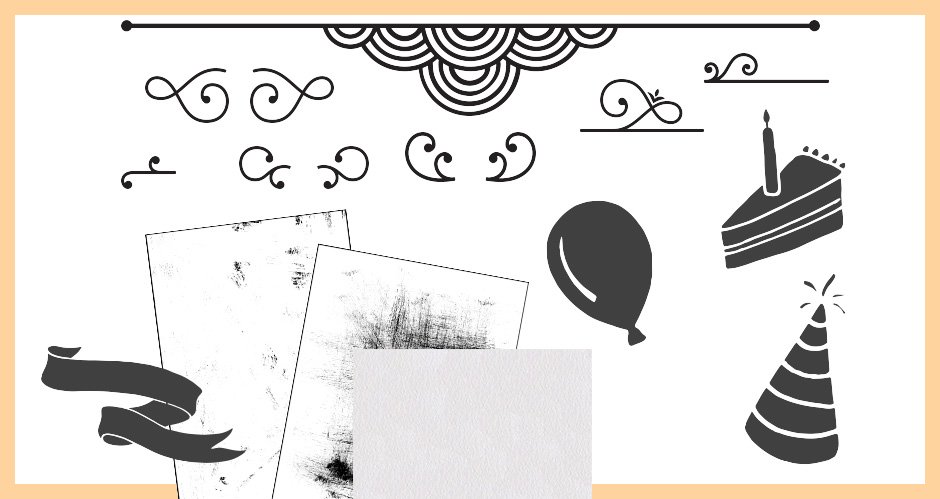 Grungy Textures, Decorative Swirls, Dividers and Hand-drawn Party Graphics
