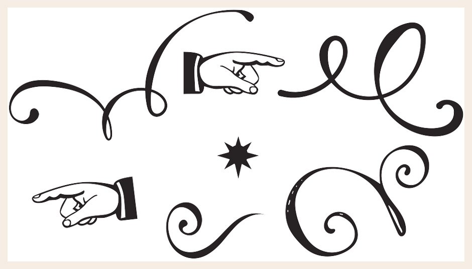 Vintage Hand Pointers, and Decorative Vector Swirls and Swashes Set