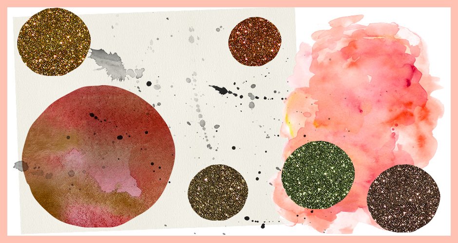 Glitter Patterns, Watercolour and paper Textures and Splatters Set