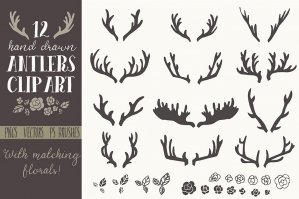 Hand Drawn Antlers Clip Art - Vector