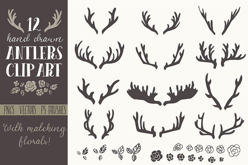 Hand Drawn Antlers Clip Art - Vector