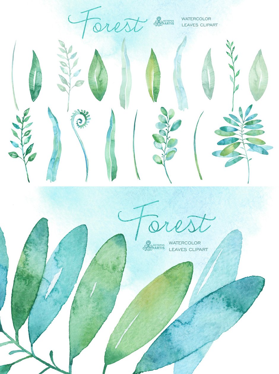 Forest Watercolor Leaves