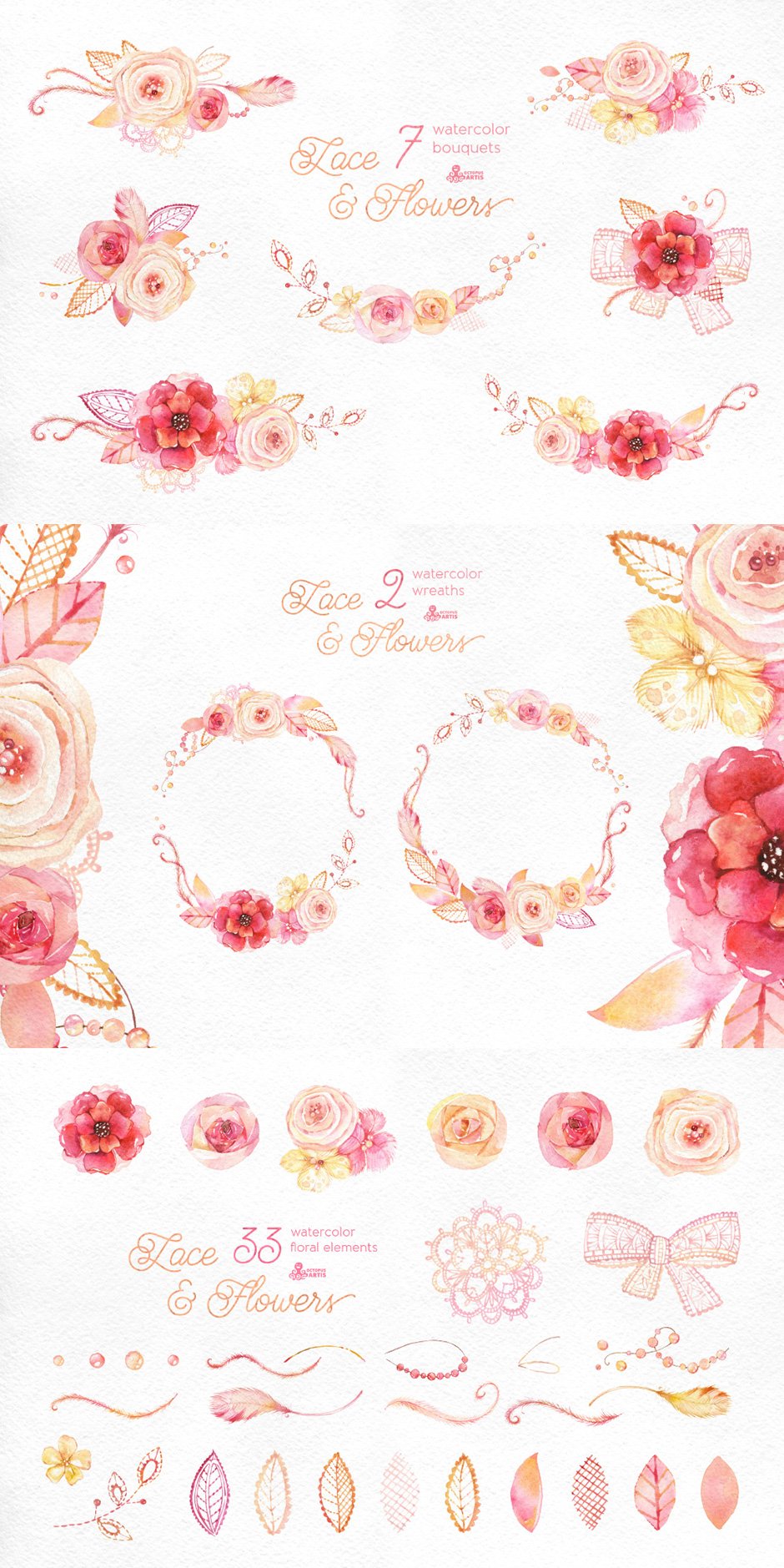 Lace & Flowers – Floral Clipart