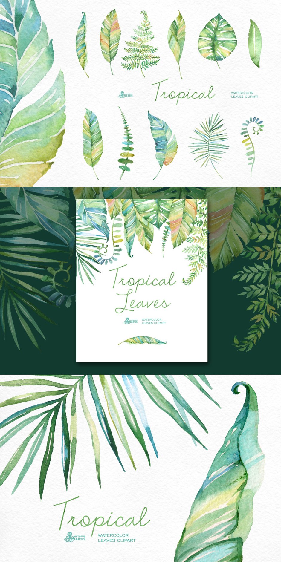 Tropical Watercolor Leaves