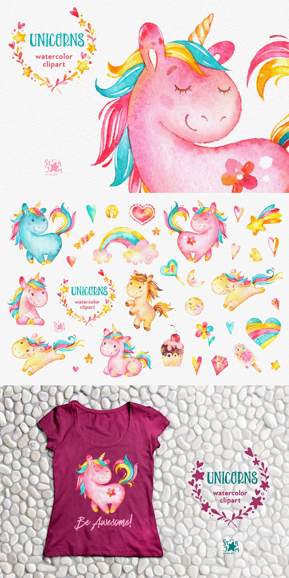 Unicorns – Watercolor Clipart
