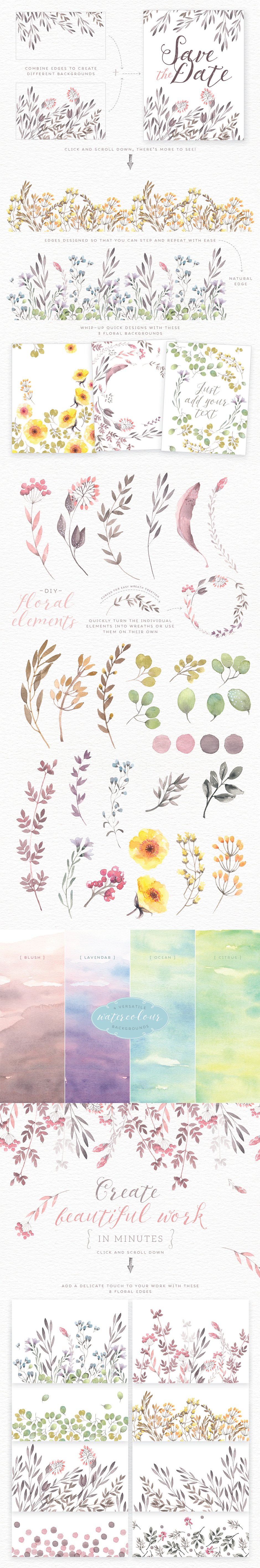 Watercolor Floral Edges Backgrounds