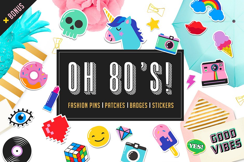 Pop Art 80's Patches and Stickers