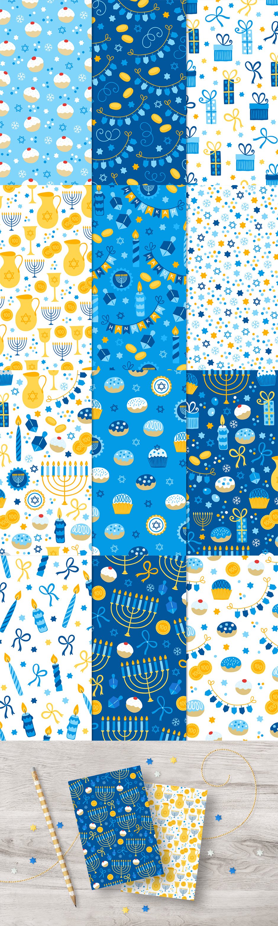 12 Hanukkah Seamless Patterns