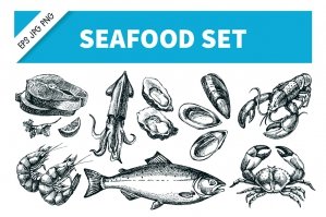 Hand-drawn Seafood Sketch Vector Set
