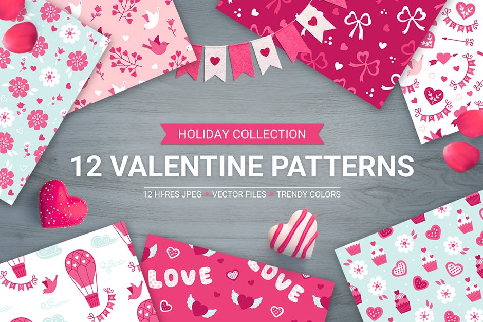 12 Valentine Seamless Patterns Volume 2