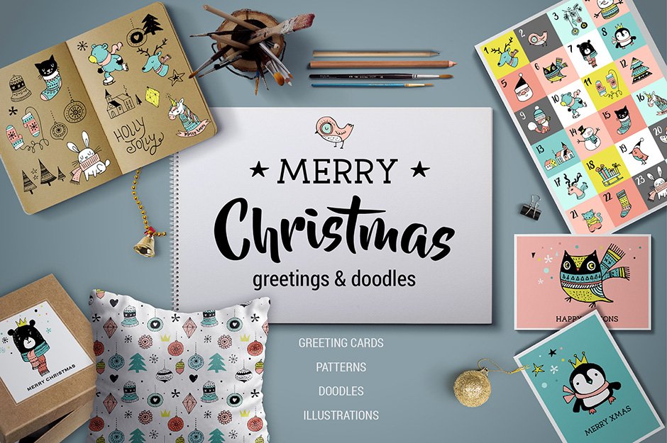 Merry Christmas Greetings Cards & Doodles