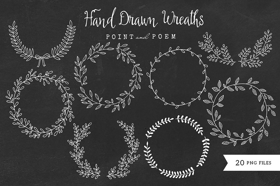 Hand-drawn Wreaths Black & White