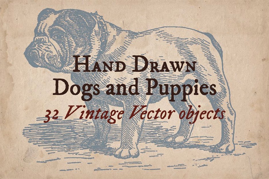 32 Hand-drawn Dogs and Puppies