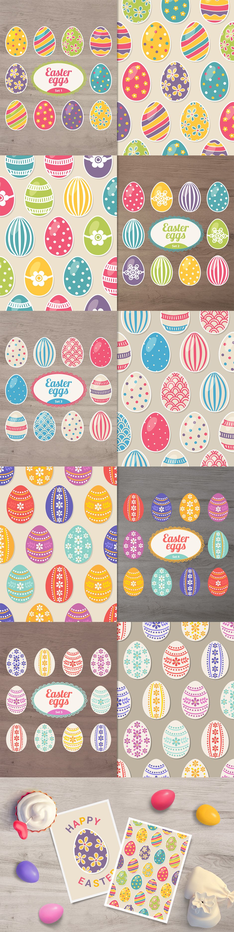 50 Easter Eggs and Seamless Patterns