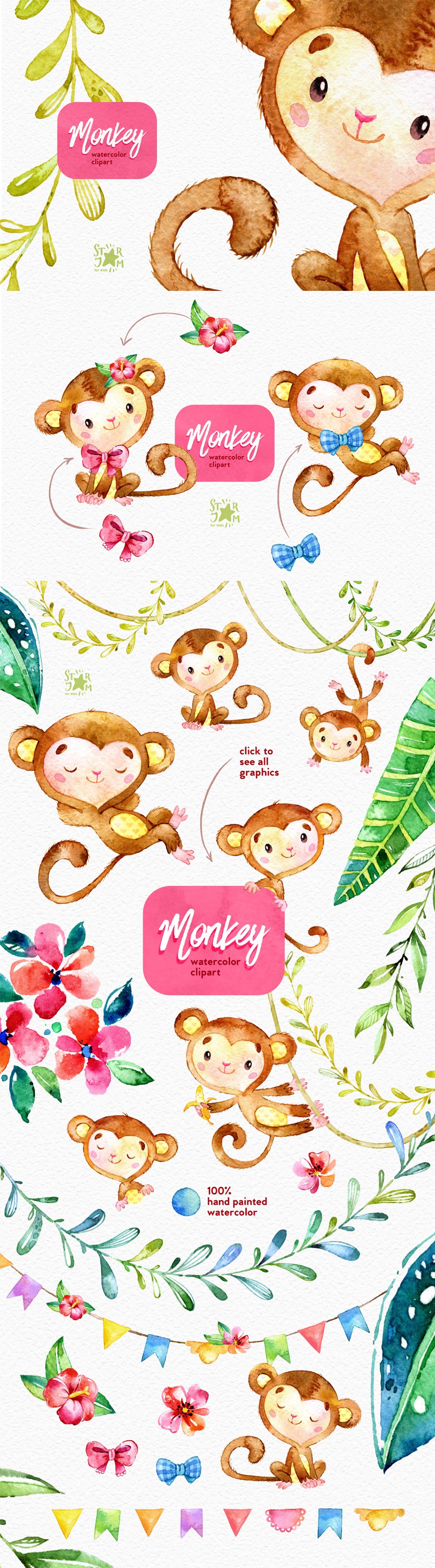 Monkey Watercolor Clip Art