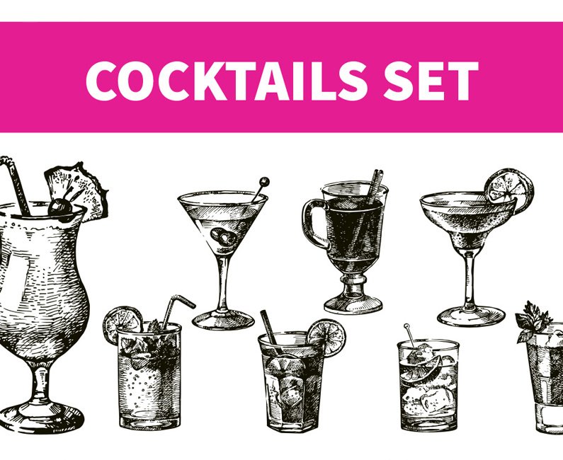 Hand-drawn Sketch Cocktails Set