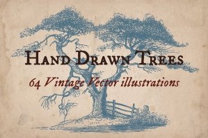64 Vintage Hand-drawn Trees