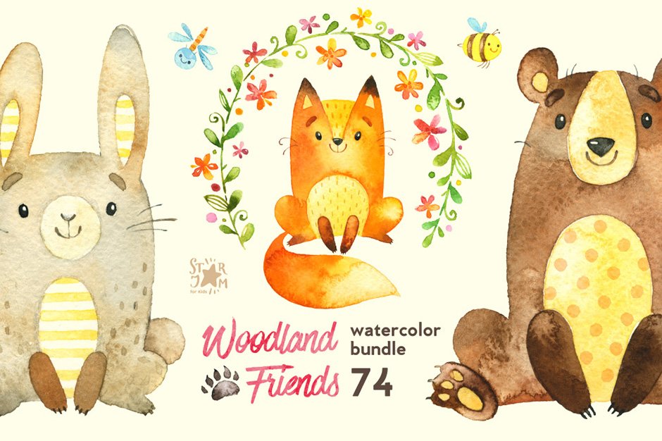 Woodland Friends Watercolor Bundle