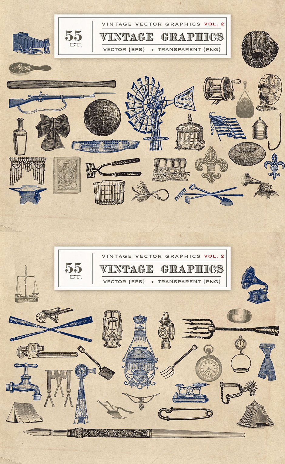 55 Vintage Vector Graphics Vol. 2