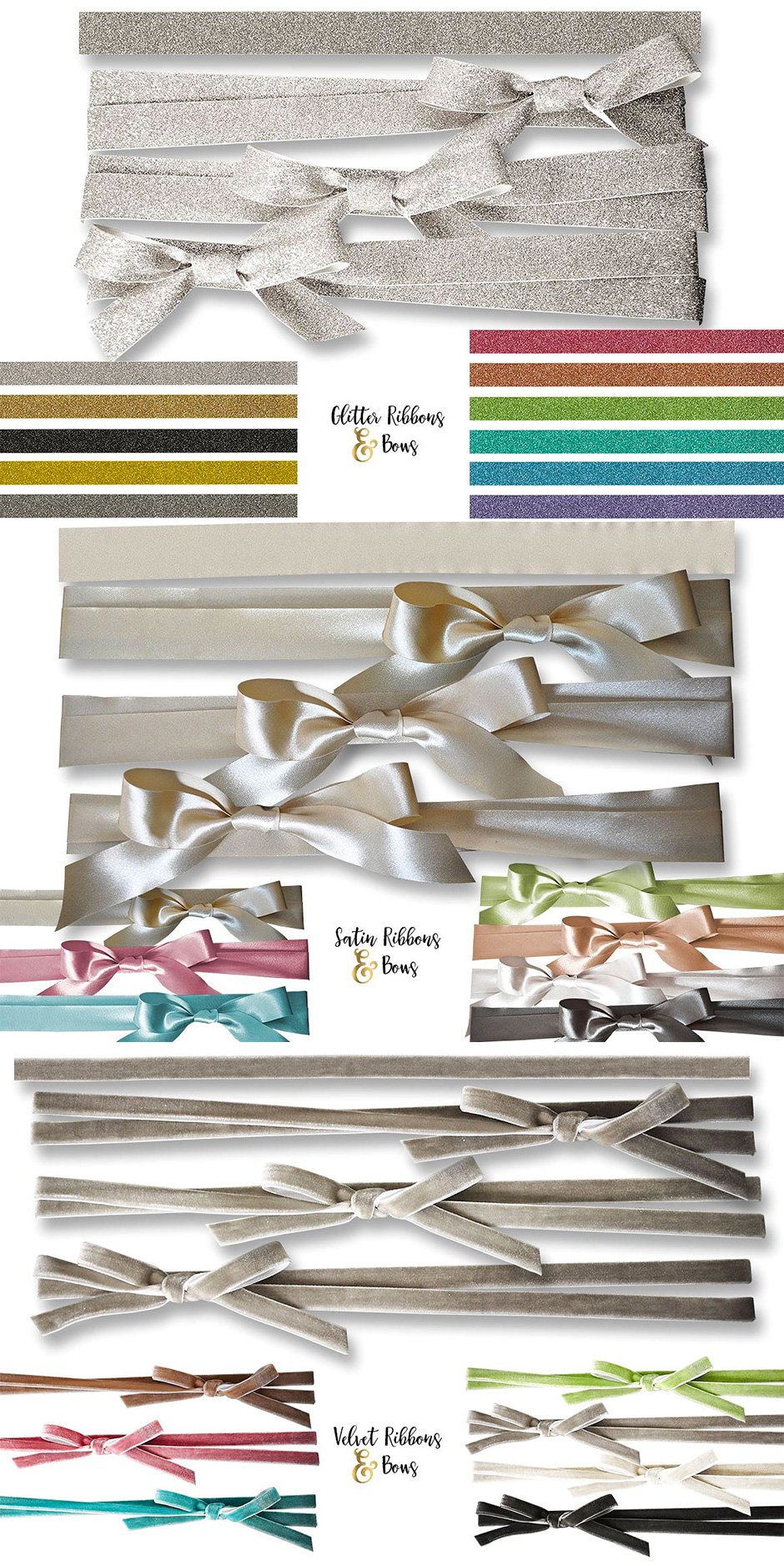 Velvet, Satin & Glitter Ribbons & Bows