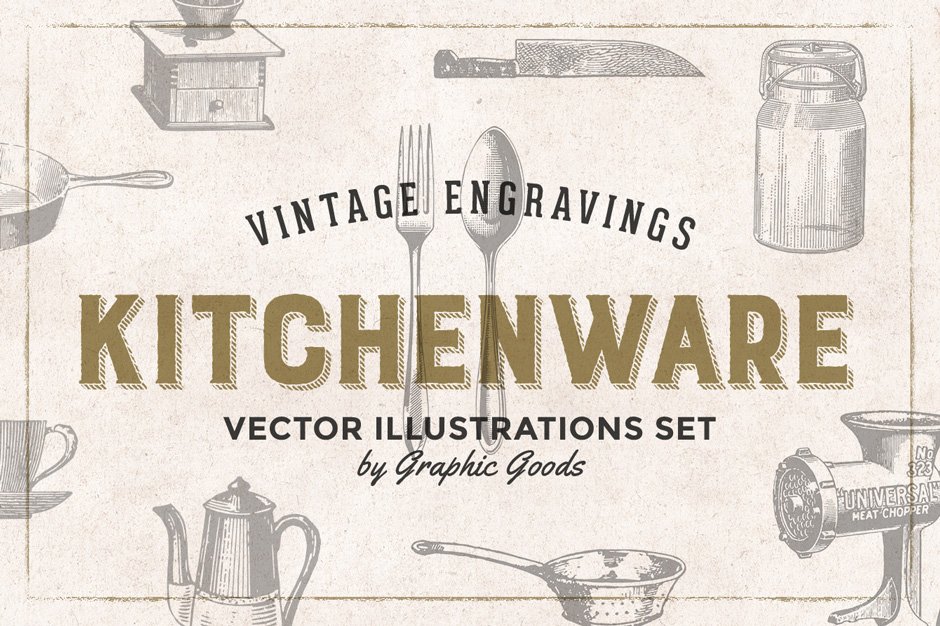 84 Kitchen Tools Vintage Engravings