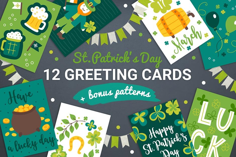 12 St Patricks Day Greeting Cards and Bonus Patterns