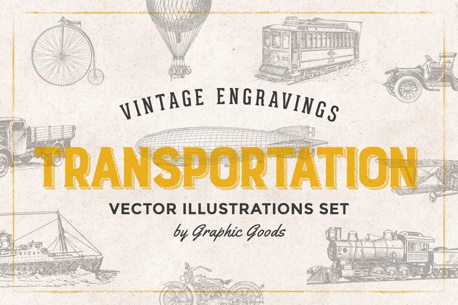 68 Transportation Vintage Engravings
