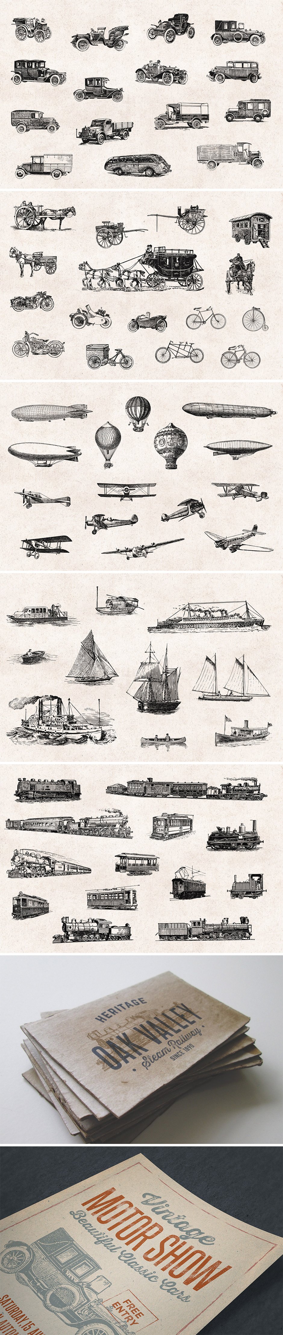 68 Transportation Vintage Engravings