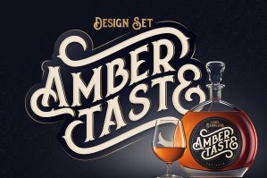 Amber Taste: Vintage Decorative Font & Label Mockup