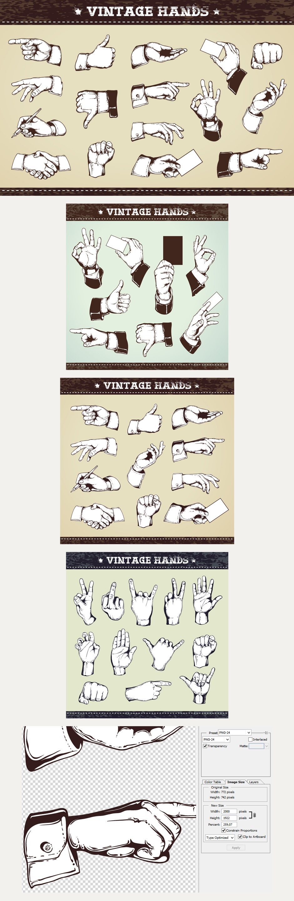 Vintage Hands Vector Icons